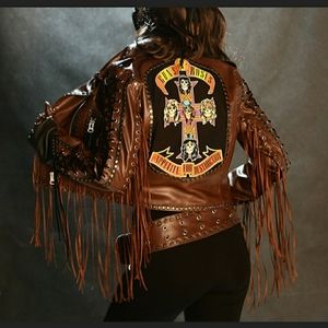 Vegan Leather Fringed Guns N Roses Biker Jacket